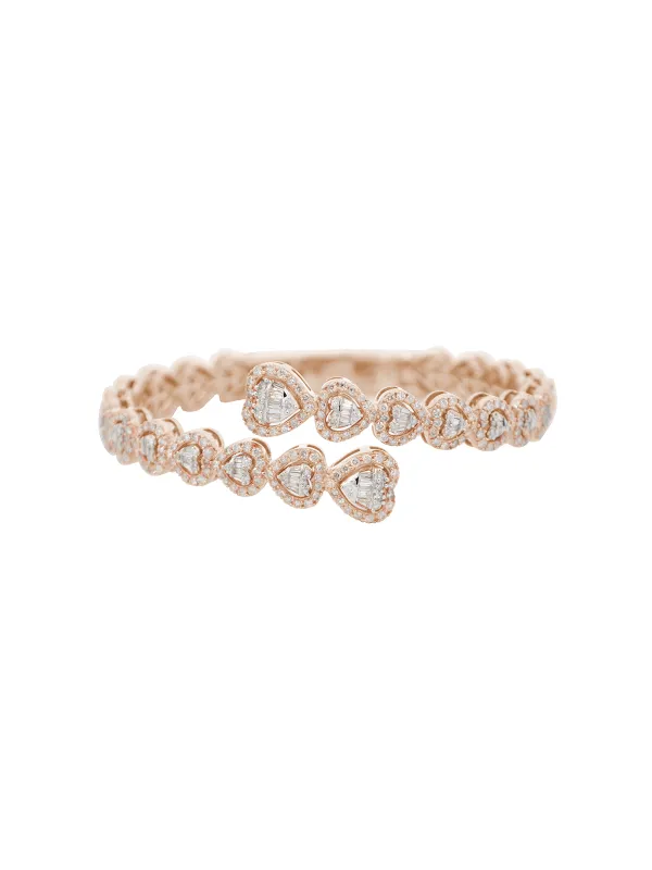 3.85ct Diamond 14K Gold Pave Heart Bypass Bangle Bracelet sold by Wish Fine Jewelry