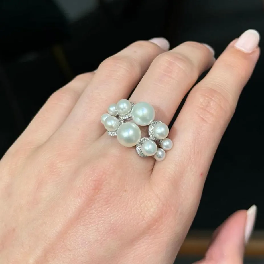 0.30ct Diamond Pearls 18K Gold Cluster Ring sold by Wish Fine Jewelry product image thumbnail 3