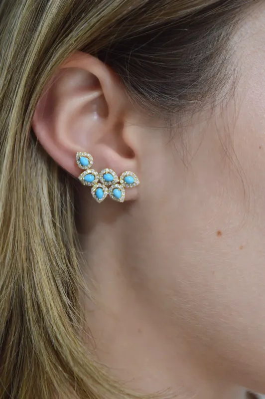 1.06ct Turquoise Diamond 18K Gold Cluster Climber Earrings sold by Wish Fine Jewelry