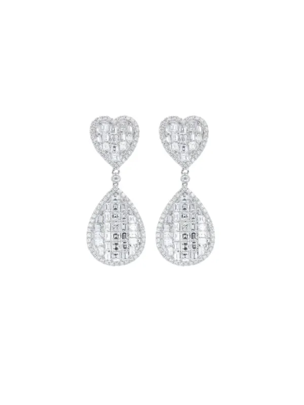 5.25ct Diamond 18K Gold Heart and Tear Drop Earrings sold by Wish Fine Jewelry