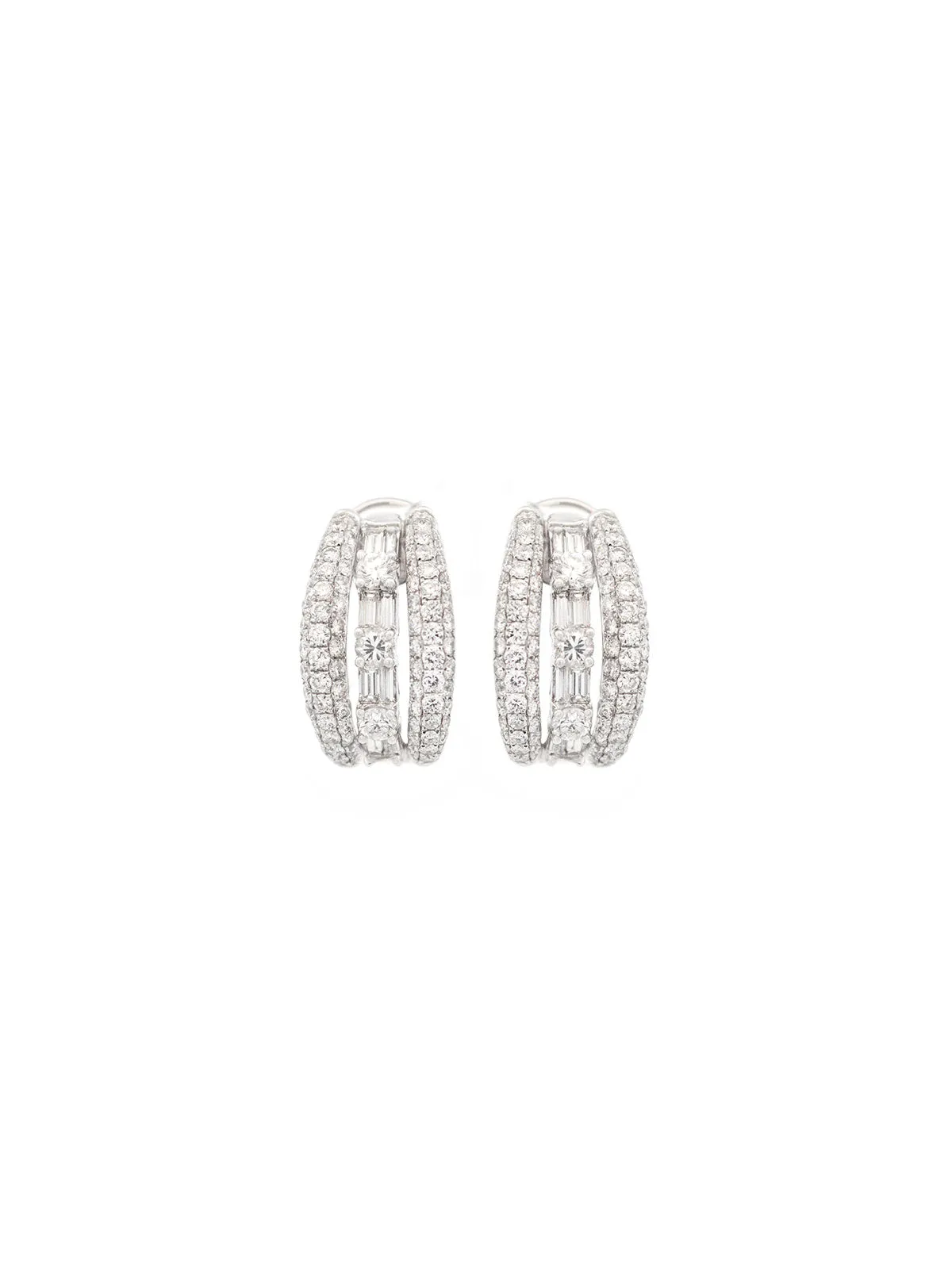 4.50ct Diamond 14K Gold Triple Row Half Hoop Earrings sold by Wish Fine Jewelry