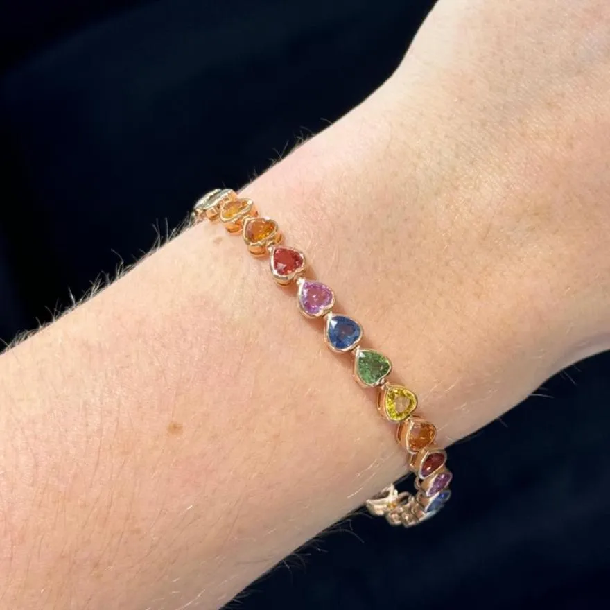14.58ct Multi Sapphire 18K Gold Bezel Heart Bracelet sold by Wish Fine Jewelry product image thumbnail 2