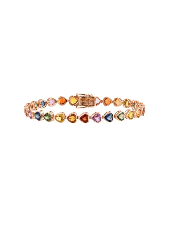 14.58ct Multi Sapphire 18K Gold Bezel Heart Bracelet sold by Wish Fine Jewelry
