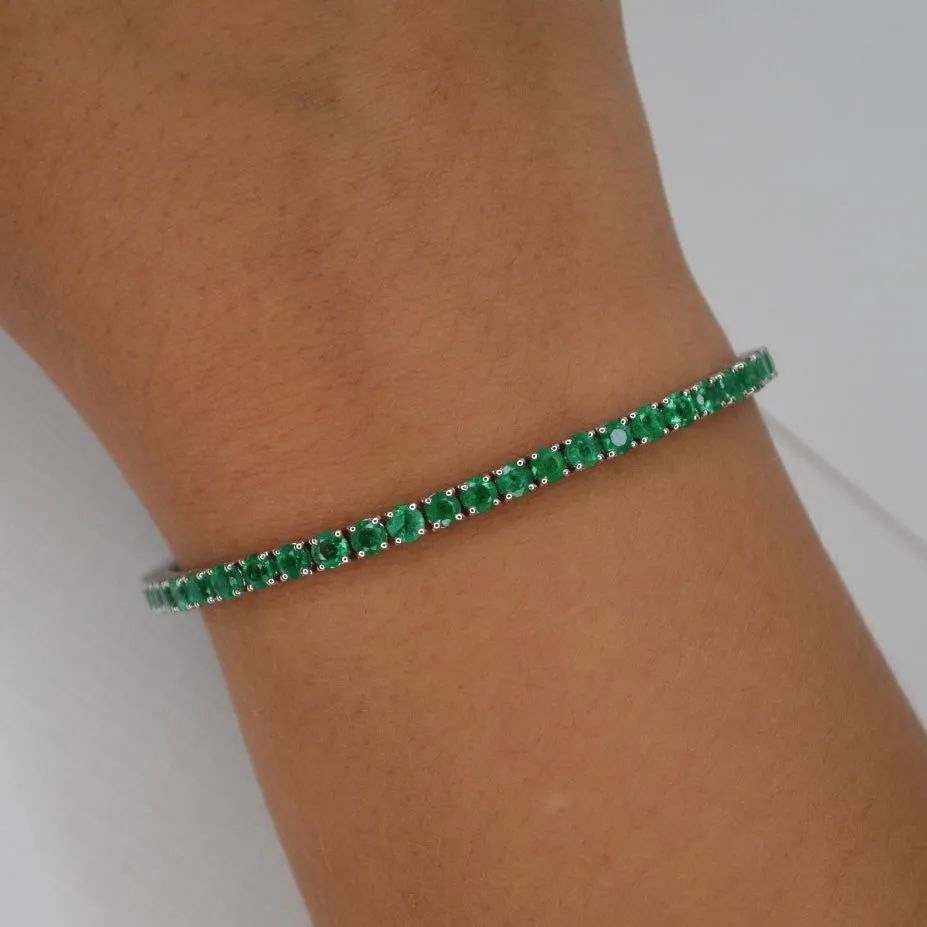 5.11ct Emerald 18K Gold Tennis Bracelet sold by Wish Fine Jewelry product image thumbnail 2