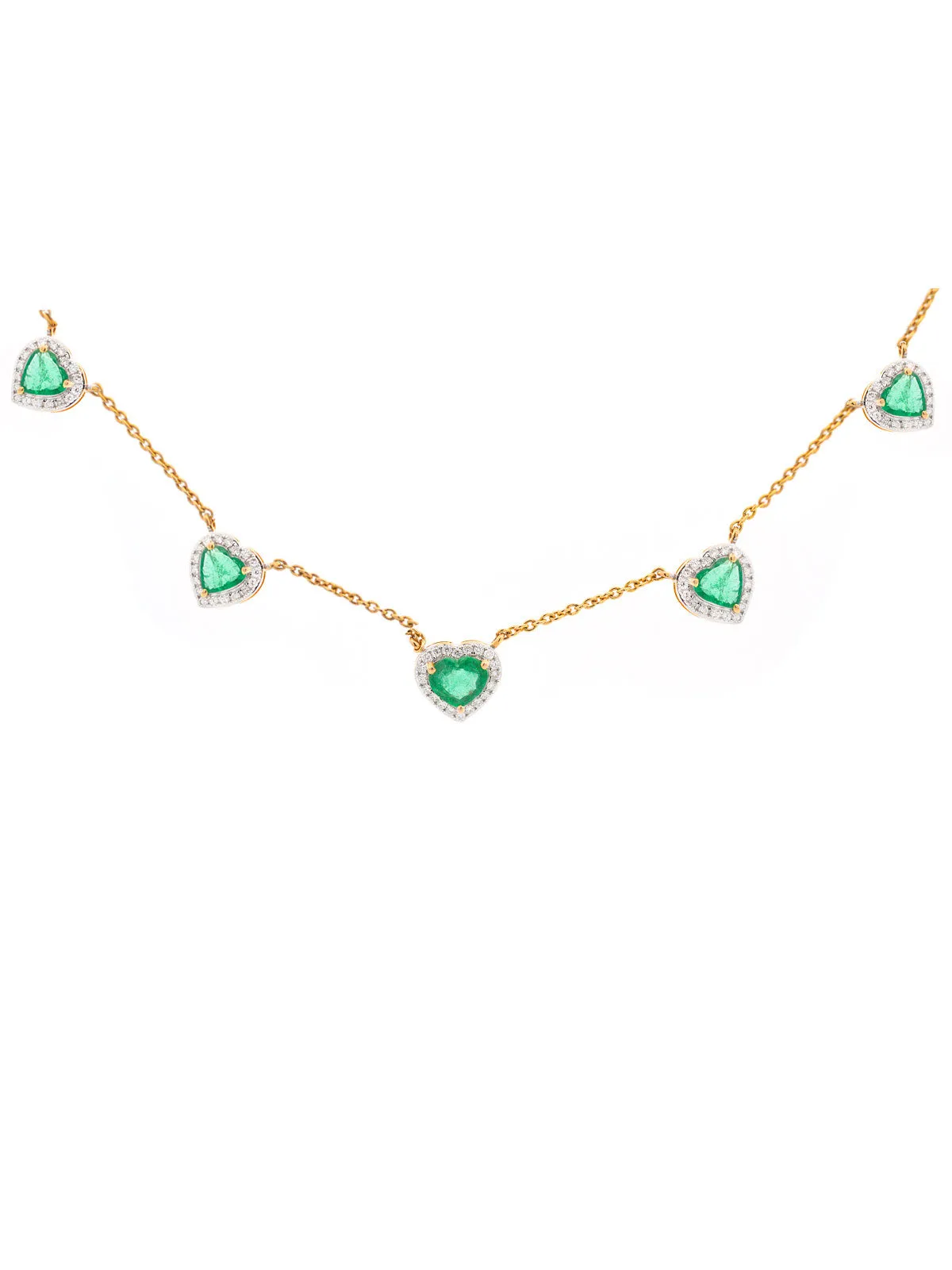 4.57ct Diamond Emerald 14K Gold Heart Stationed Necklace sold by Wish Fine Jewelry