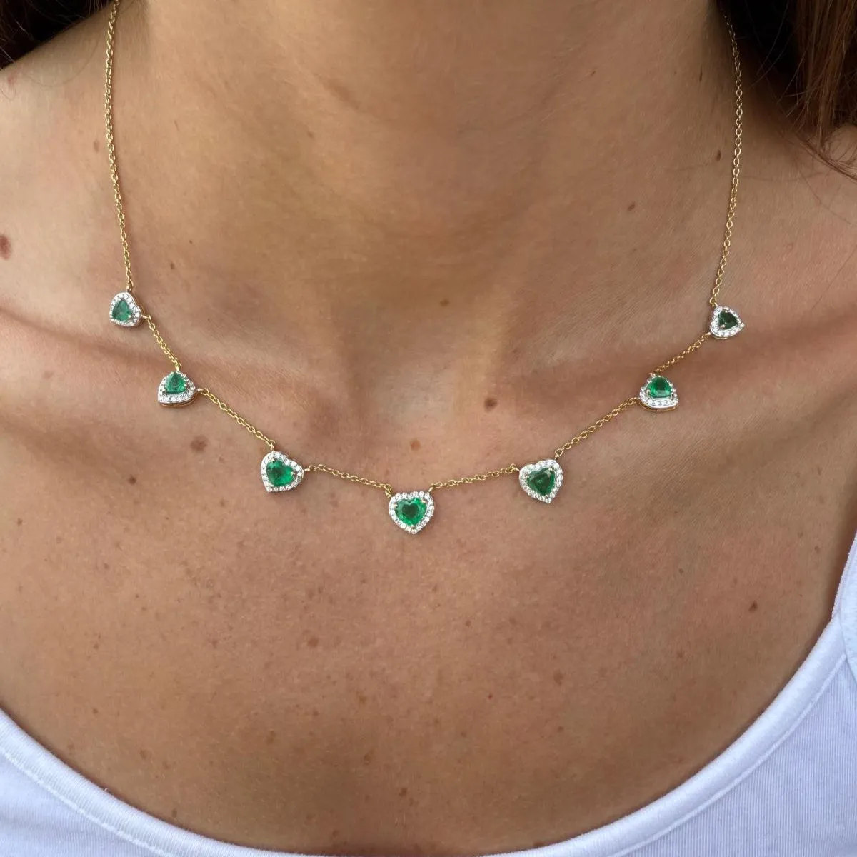 4.57ct Diamond Emerald 14K Gold Heart Stationed Necklace sold by Wish Fine Jewelry product image thumbnail 2