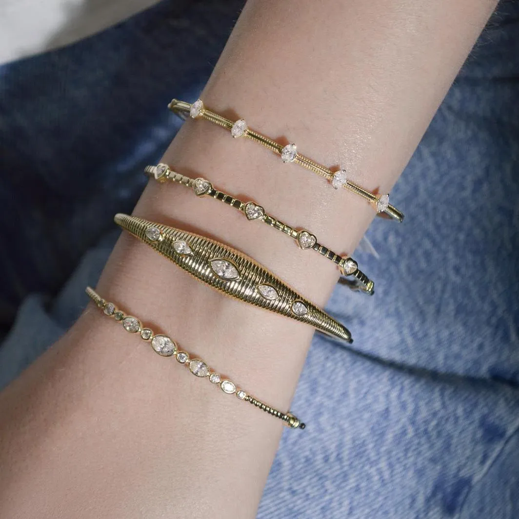 0.68ct Diamond 14K Gold Heart Bangle Bracelet sold by Wish Fine Jewelry product image thumbnail 2