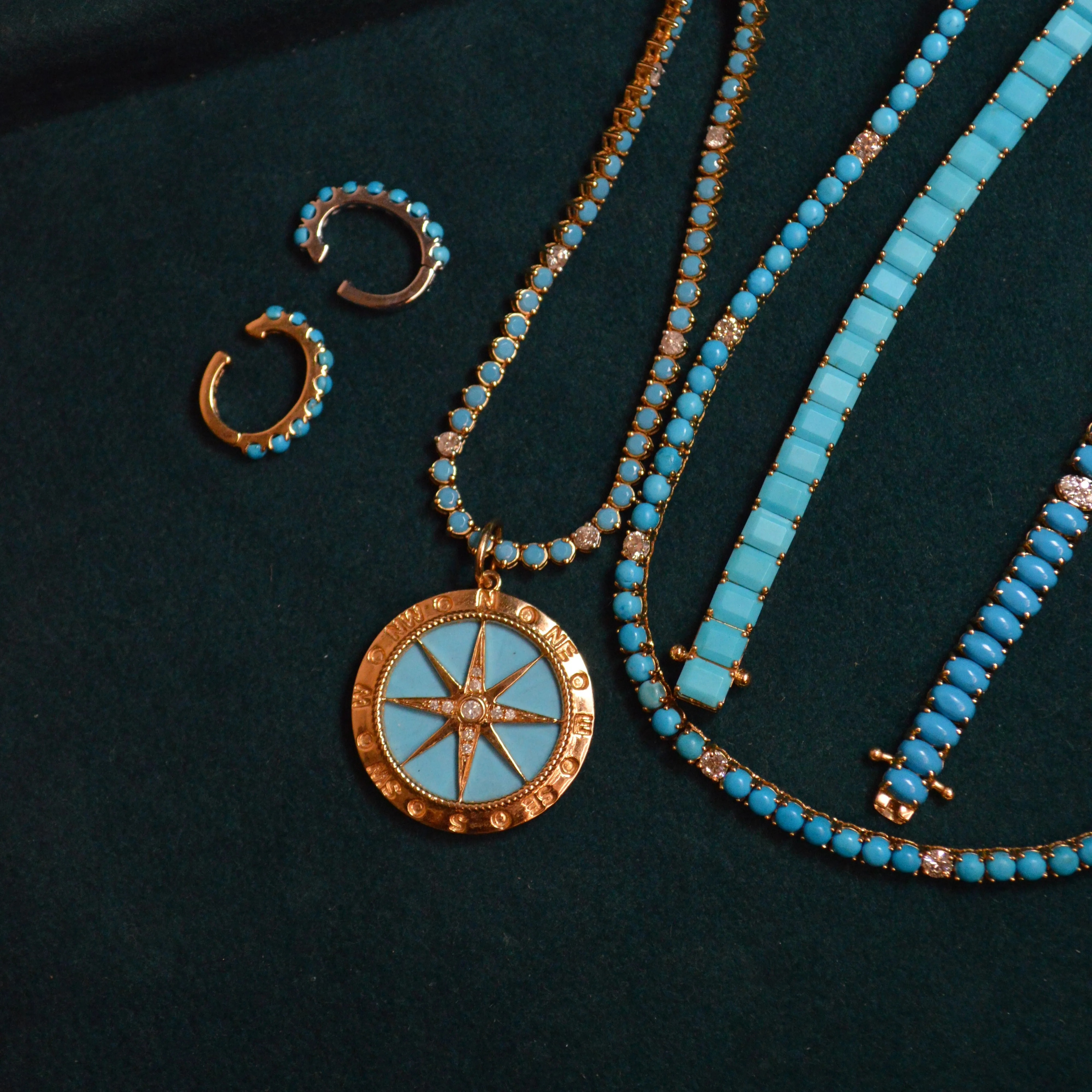 5.90ct Diamond Turquoise 18K Gold Tennis Necklace sold by Wish Fine Jewelry product image thumbnail 3