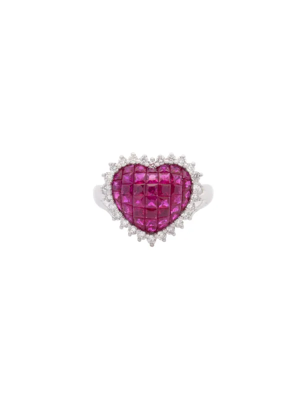 1.95ct Diamond Ruby 18K Gold Cluster Heart Ring sold by Wish Fine Jewelry