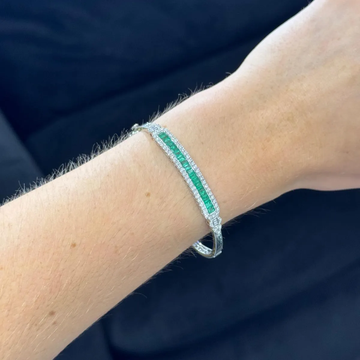 3.60ct Diamond Emerald 14K Gold Vintage Style Bangle Bracelet sold by Wish Fine Jewelry product image thumbnail 2