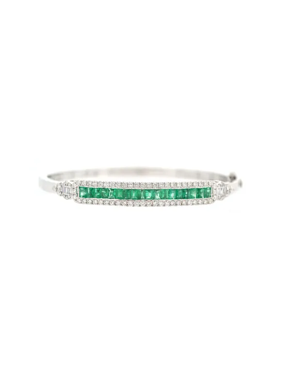 3.60ct Diamond Emerald 14K Gold Vintage Style Bangle Bracelet sold by Wish Fine Jewelry
