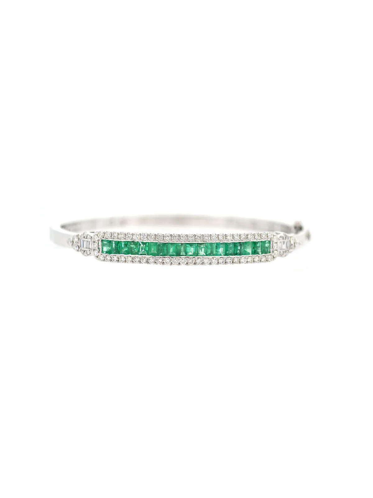 3.60ct Diamond Emerald 14K Gold Vintage Style Bangle Bracelet sold by Wish Fine Jewelry