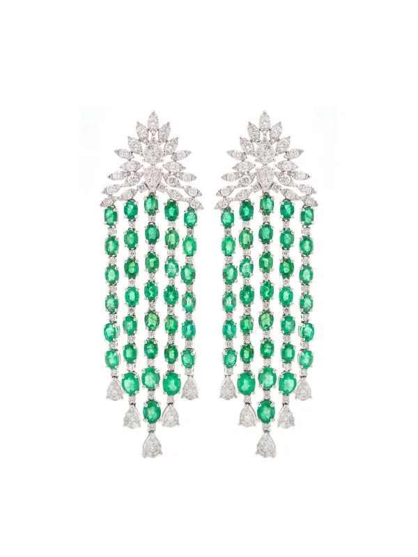 15.26ct Emerald Diamond 18K Gold Statement Earrings made by Wish Fine Jewelry