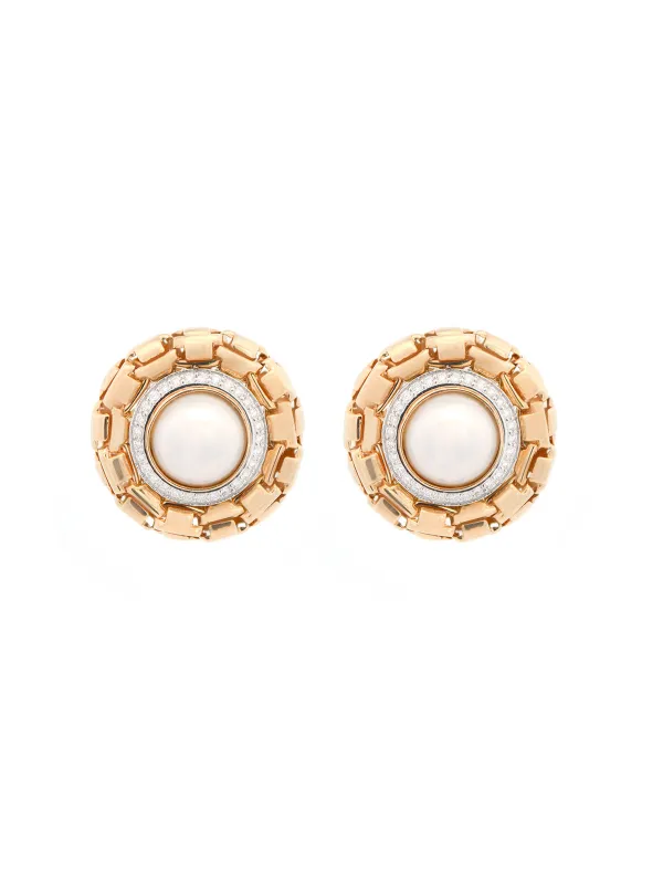 0.75ct Diamond Pearl 14K Gold Statement Stud Earrings sold by Wish Fine Jewelry