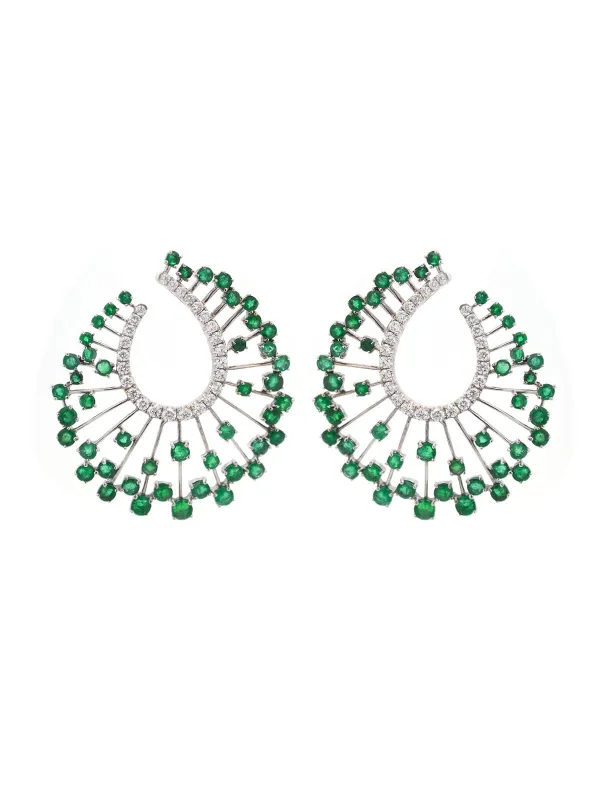 6.04ct Emerald Diamond 18K Gold Pear Halo Earrings sold by Wish Fine Jewelry