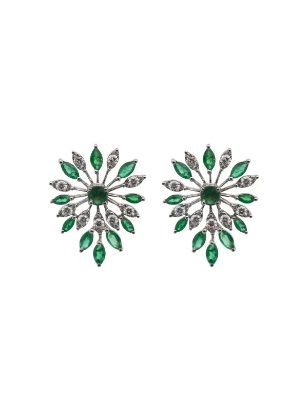1.75ct Diamond Emerald 18K Gold Flower Earrings sold by Wish Fine Jewelry