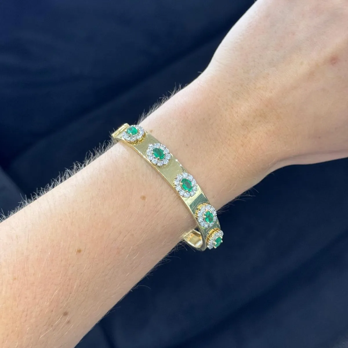 4.85ct Diamond Emerald 14K Gold Bangle Bracelet sold by Wish Fine Jewelry product image thumbnail 2