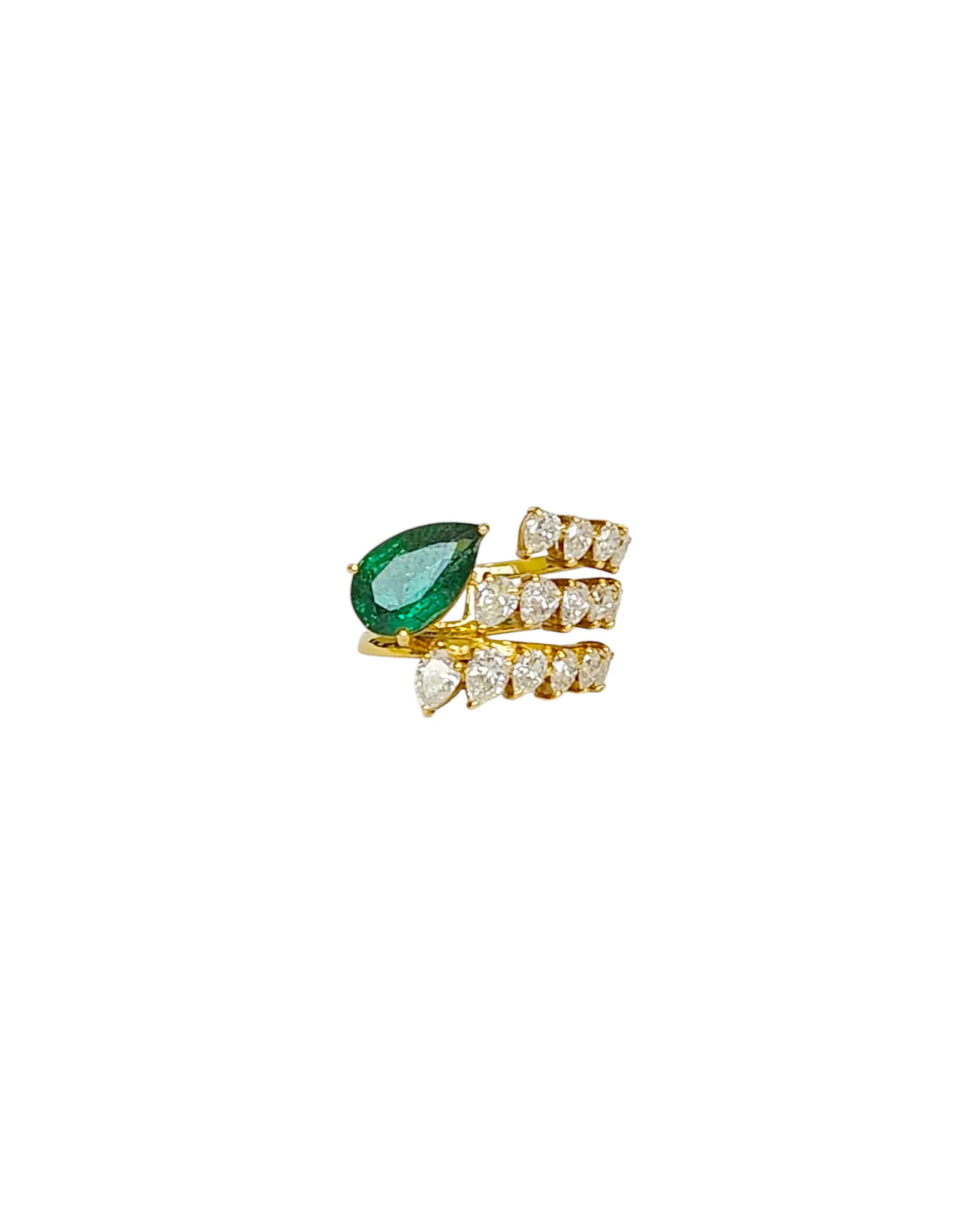 4.19ct Diamond & Emerald 18K Gold Spiral Ring sold by Wish Fine Jewelry