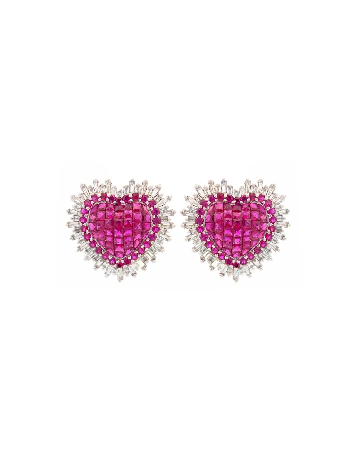 3.74ct Diamond Ruby 18K Gold Heart Halo Earrings sold by Wish Fine Jewelry