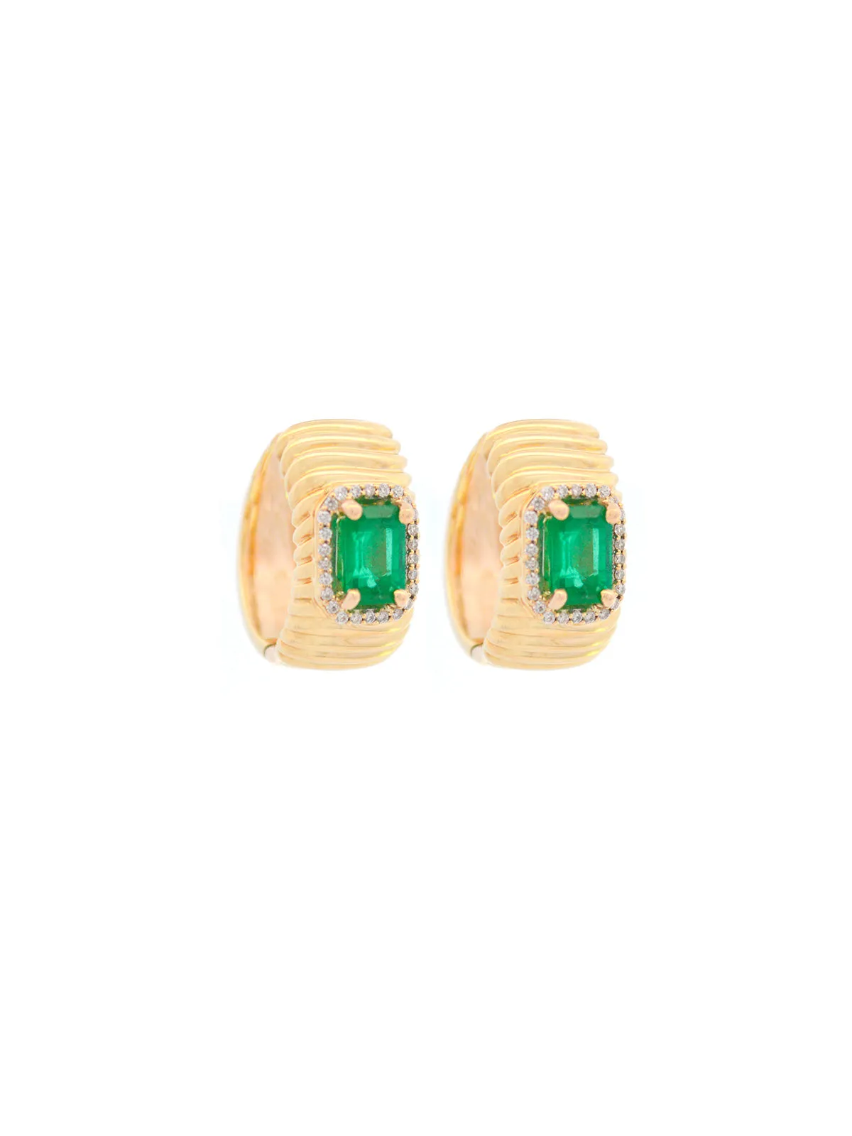 1.27ct Diamond Emerald 14K Gold Textured Hoop Earrings sold by Wish Fine Jewelry