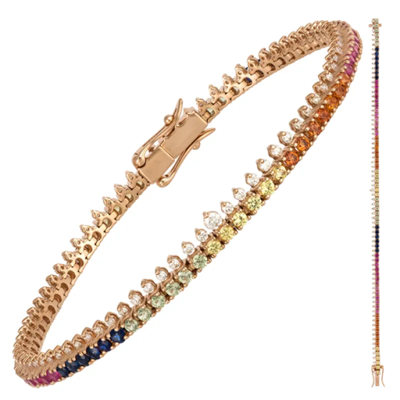 4.38ct Diamond Multi Gems 18K Gold Station Tennis Bracelet sold by Wish Fine Jewelry