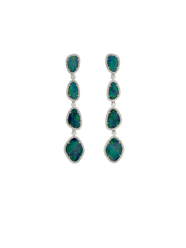 9.01ct Opal Diamond 18K Gold Statement Cascade Earrings sold by Wish Fine Jewelry