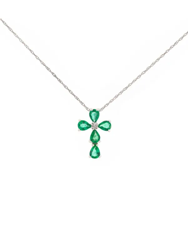 0.75ct Diamond Emerald 14K Gold Cross Pendant Chain Necklace sold by Wish Fine Jewelry