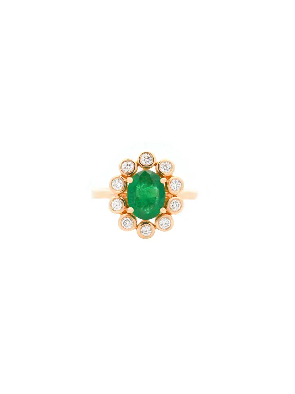 1.90ct Diamond Emerald 18K Gold Bezel Halo Ring sold by Wish Fine Jewelry