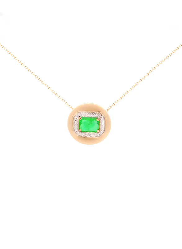 1.06ct Diamond Emerald 14K Gold Button Pendant Chain Necklace sold by Wish Fine Jewelry