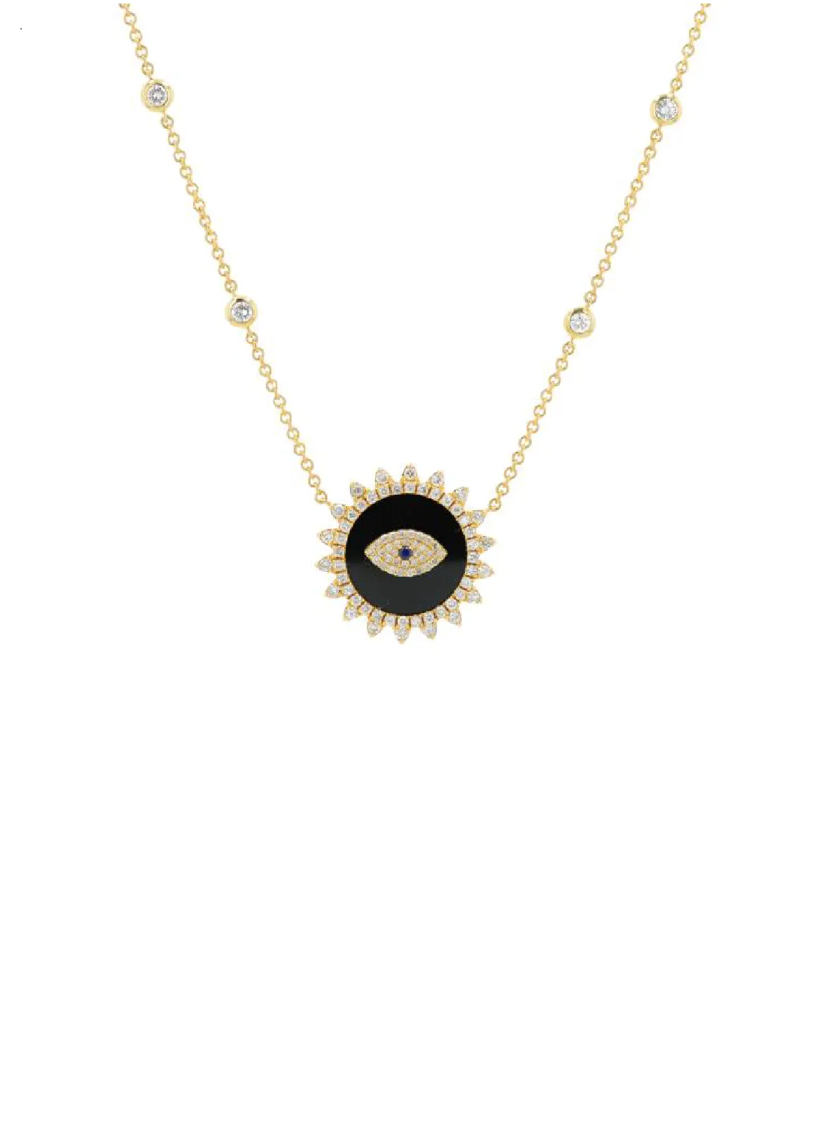 1.80ct Diamond Onyx 14K Gold Evil Eye Pendant Chain Necklace sold by Wish Fine Jewelry