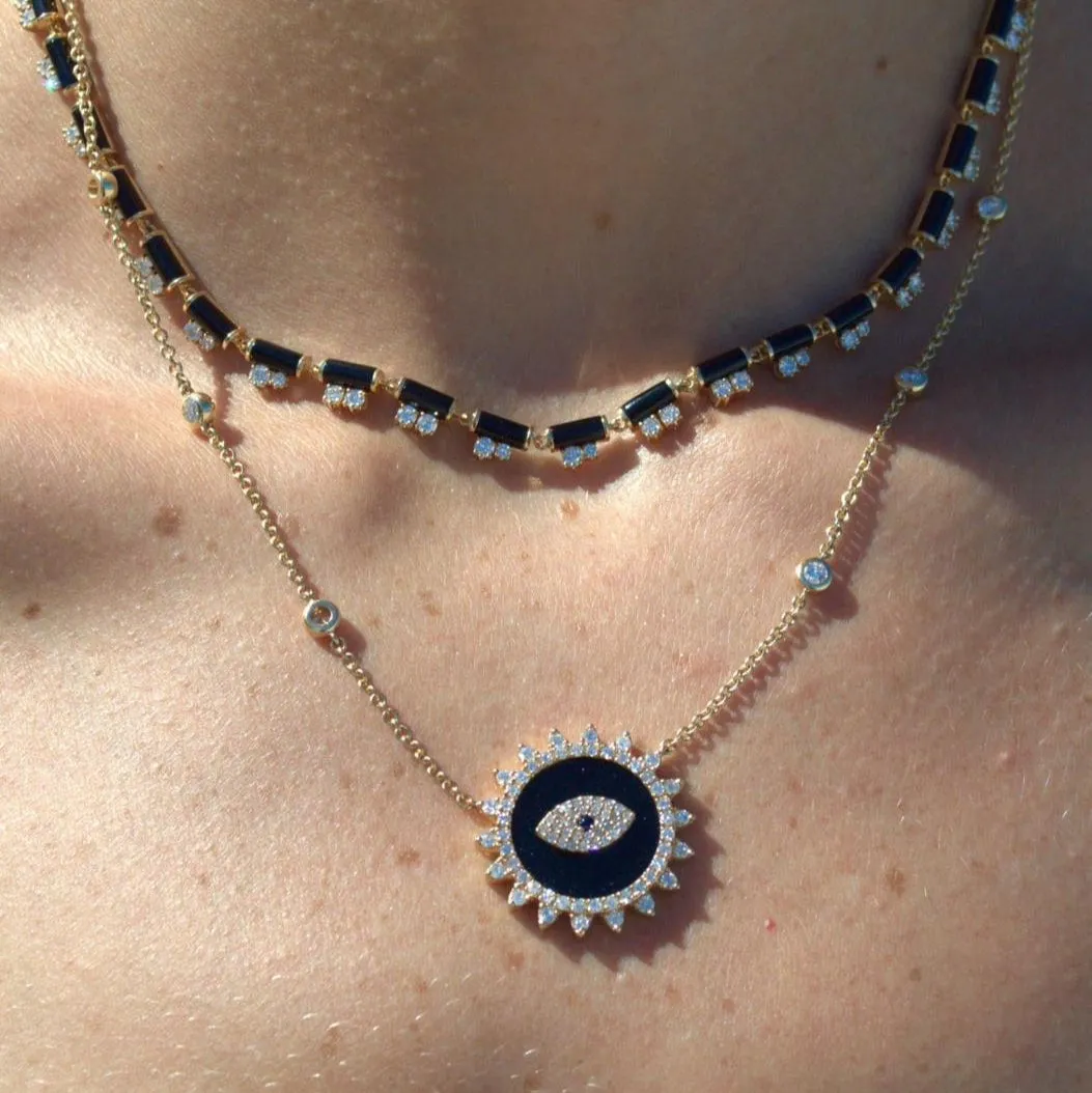 1.80ct Diamond Onyx 14K Gold Evil Eye Pendant Chain Necklace sold by Wish Fine Jewelry product image thumbnail 2