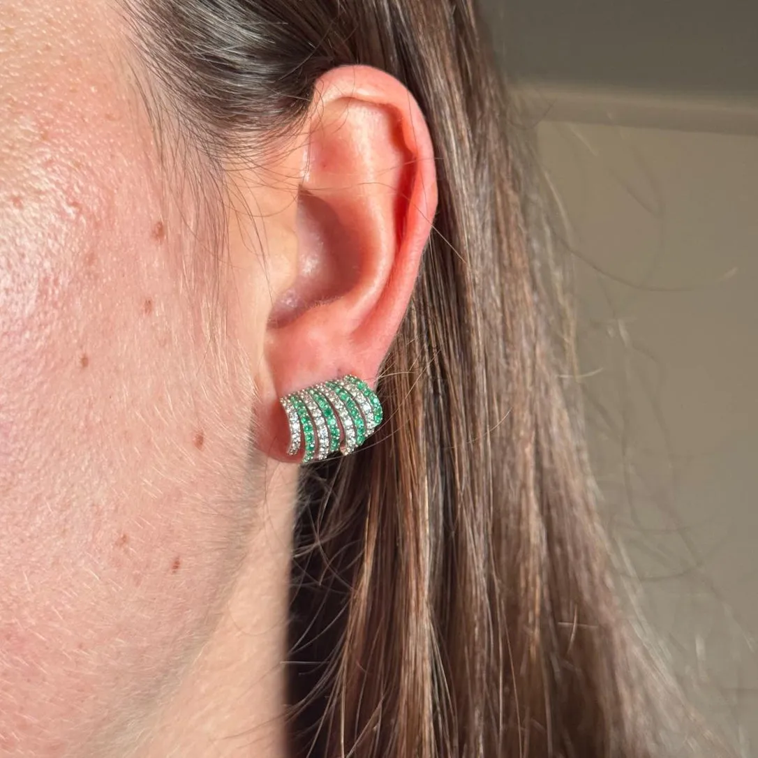 1.18ct Diamond Emerald 18K Gold Cluster Earrings sold by Wish Fine Jewelry product image thumbnail 3