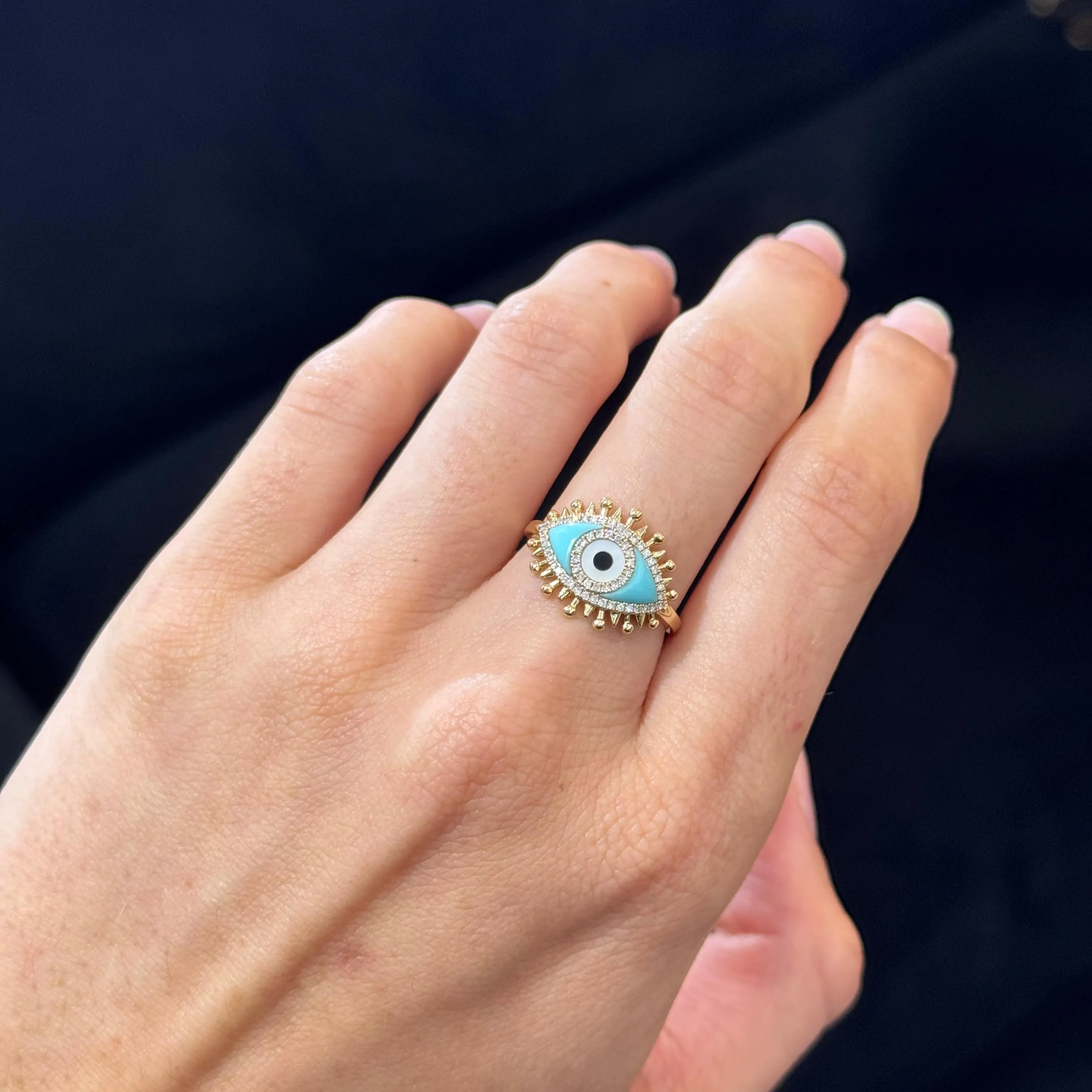 0.56ct Diamond Turquoise 14K Gold Eye Ring sold by Wish Fine Jewelry product image thumbnail 2