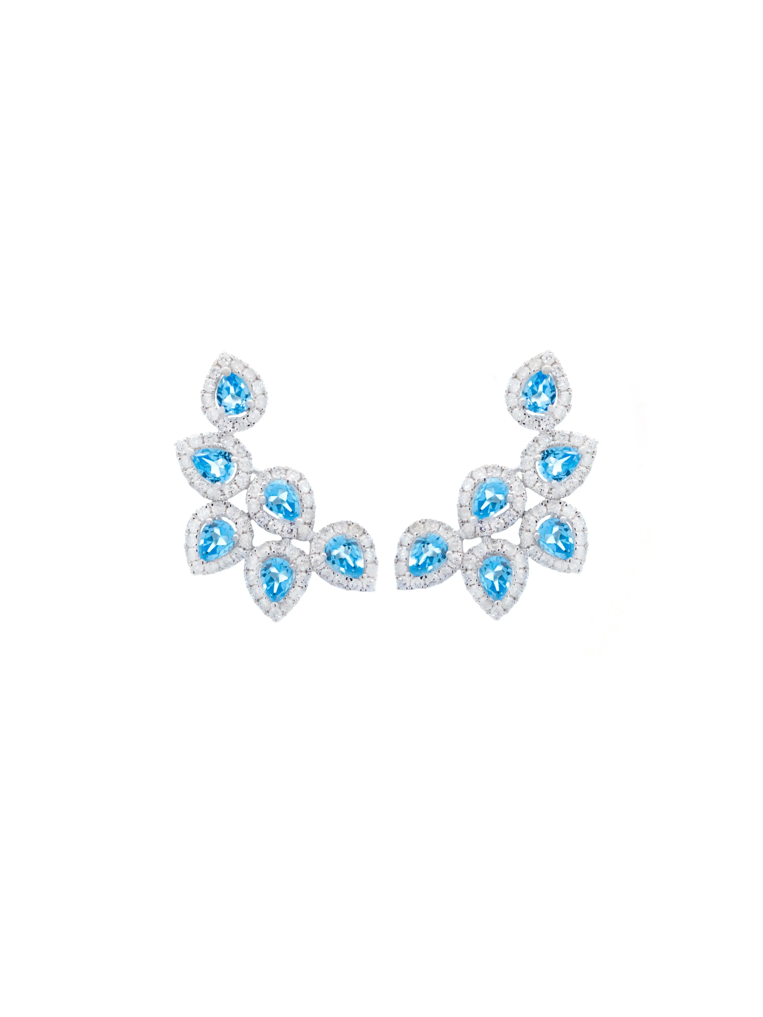 2.76ct Diamond Blue Topaz 18K Gold Cluster Climber Earrings sold by Wish Fine Jewelry