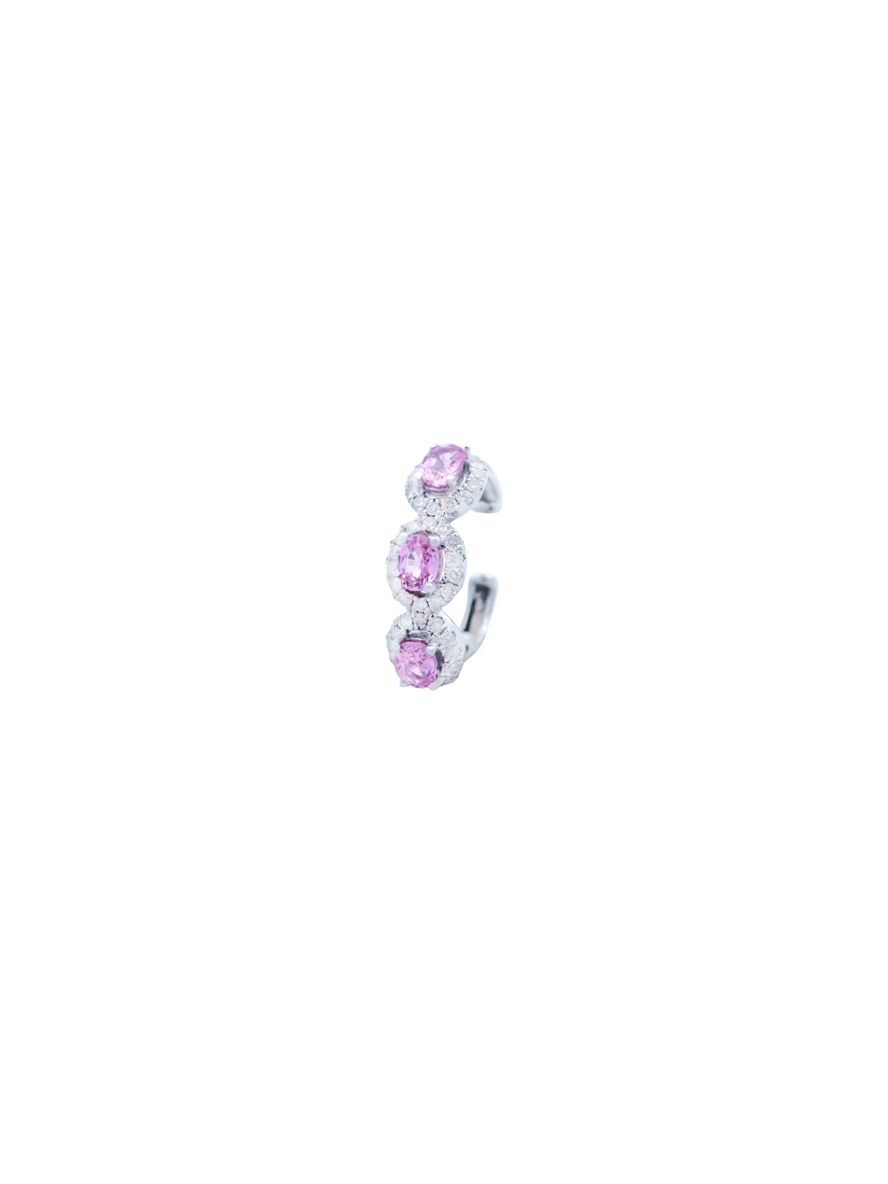 0.75ct Diamond Pink Sapphire 18K Gold Three Stone Ear Cuff sold by Wish Fine Jewelry