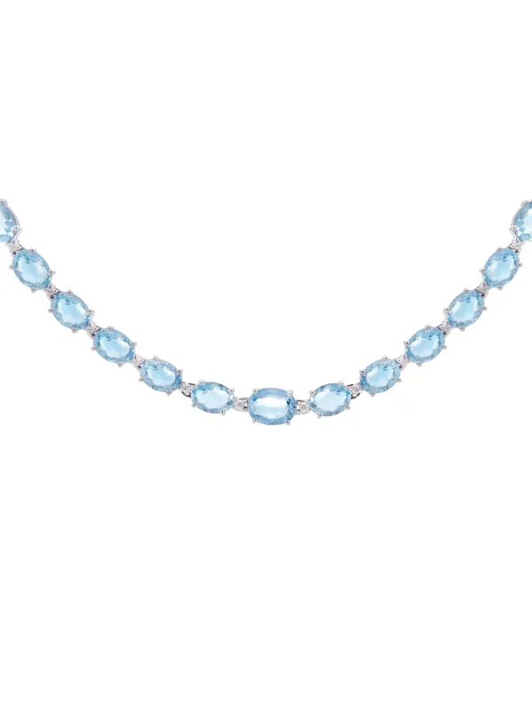 32.57ct Diamond Aquamarine 18K Gold Tennis Necklace sold by Wish Fine Jewelry