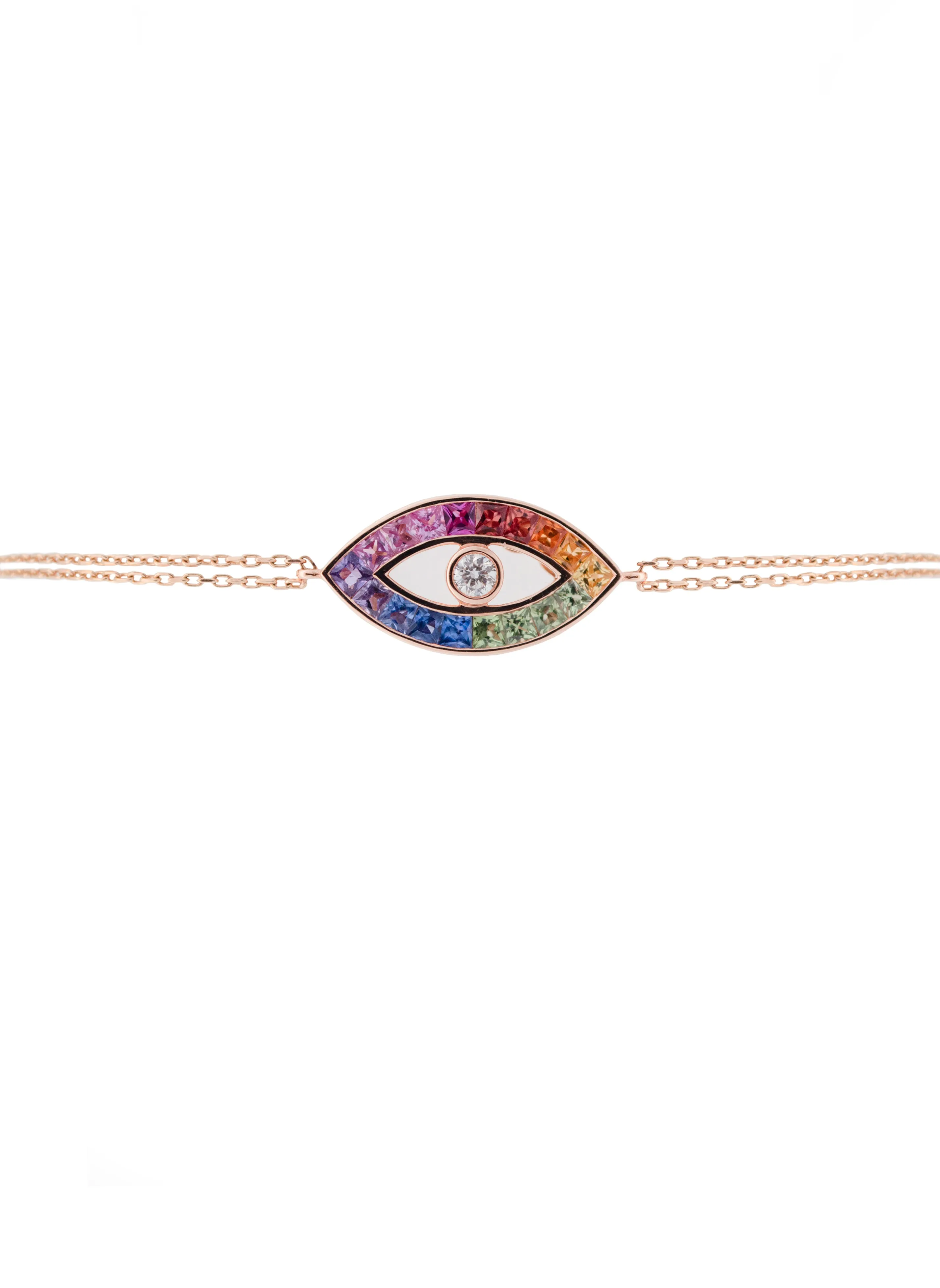 1.68ct Diamond Multi Color Sapphire 18K Gold Evil Eye Chain Bracelet sold by Wish Fine Jewelry