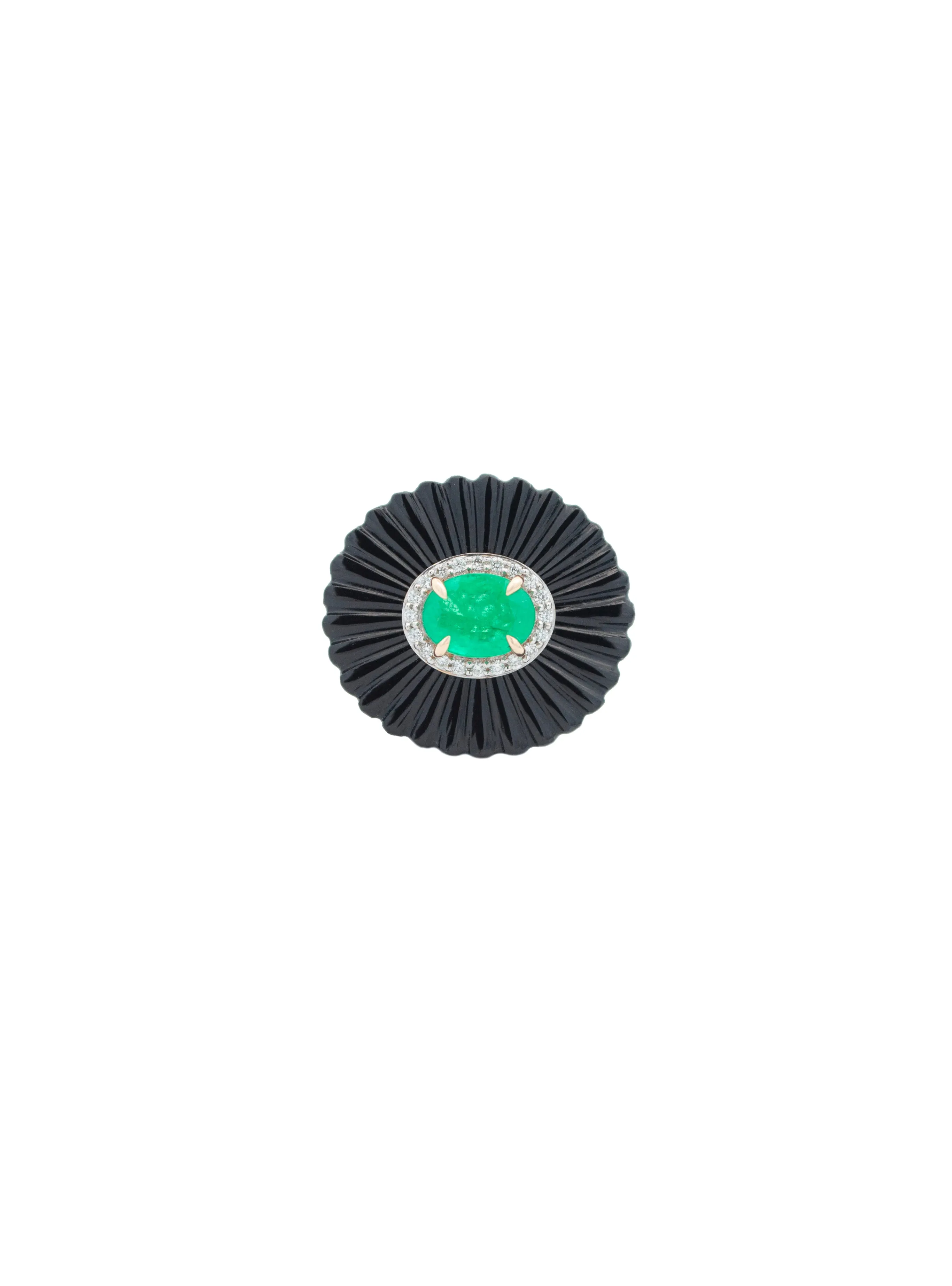 18.65ct Diamond Emerald Onyx 18K Gold Flower Cocktail Ring sold by Wish Fine Jewelry