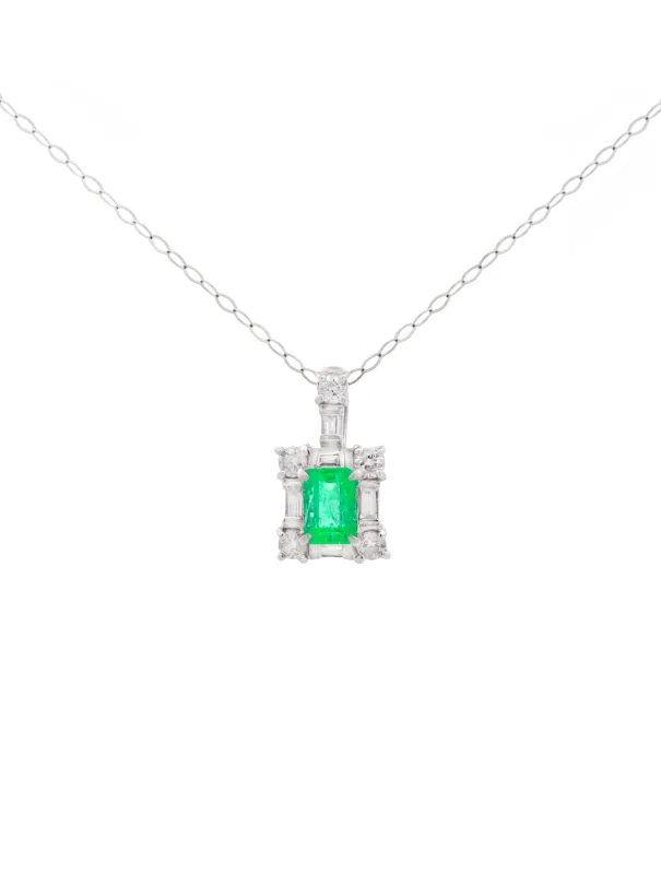 0.86ct Diamond Emerald Platinum Halo Pendant Chain Necklace sold by Wish Fine Jewelry