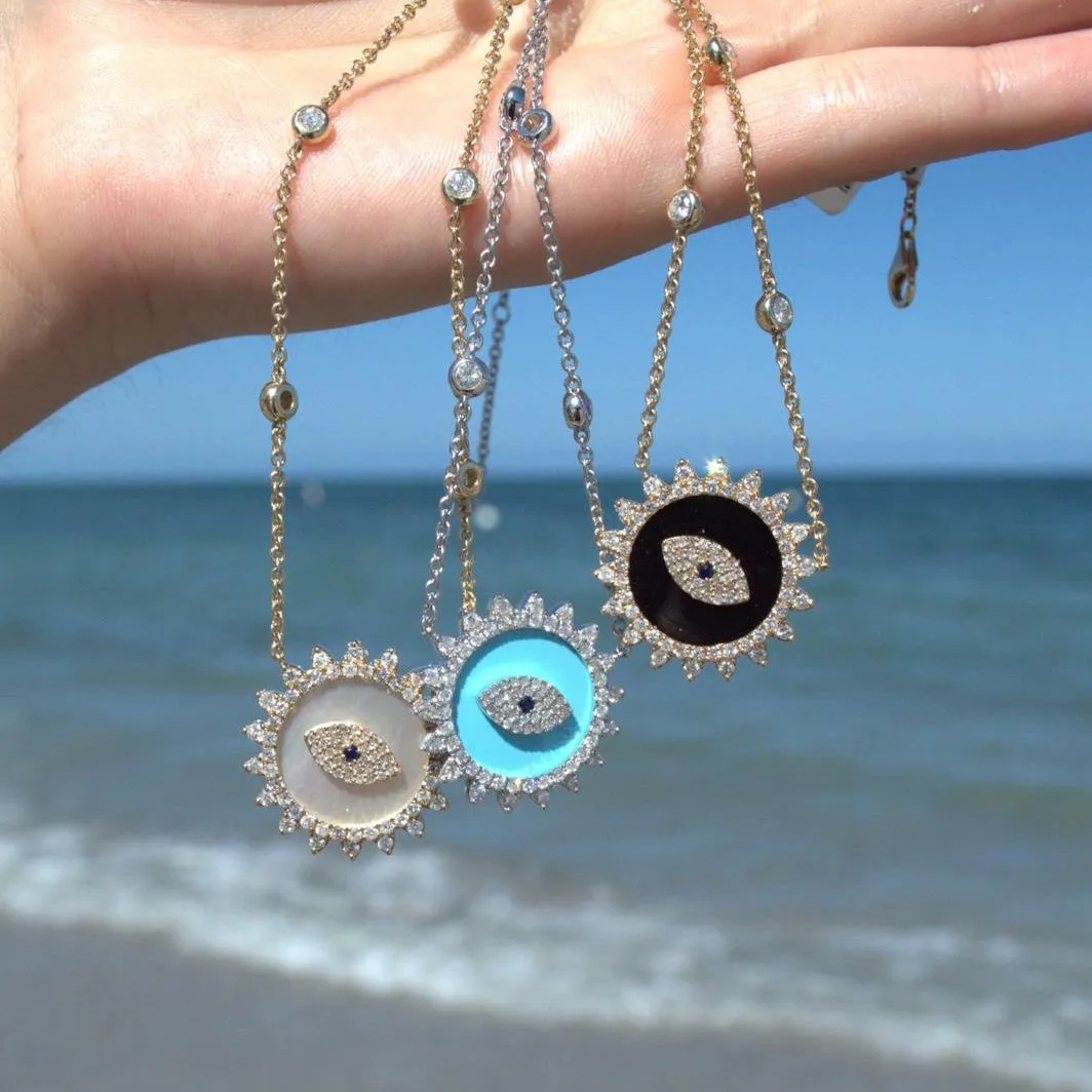 1.80ct Diamond Mother Of Pearl 14K Gold Evil Eye Pendant Chain Necklace sold by Wish Fine Jewelry product image thumbnail 2