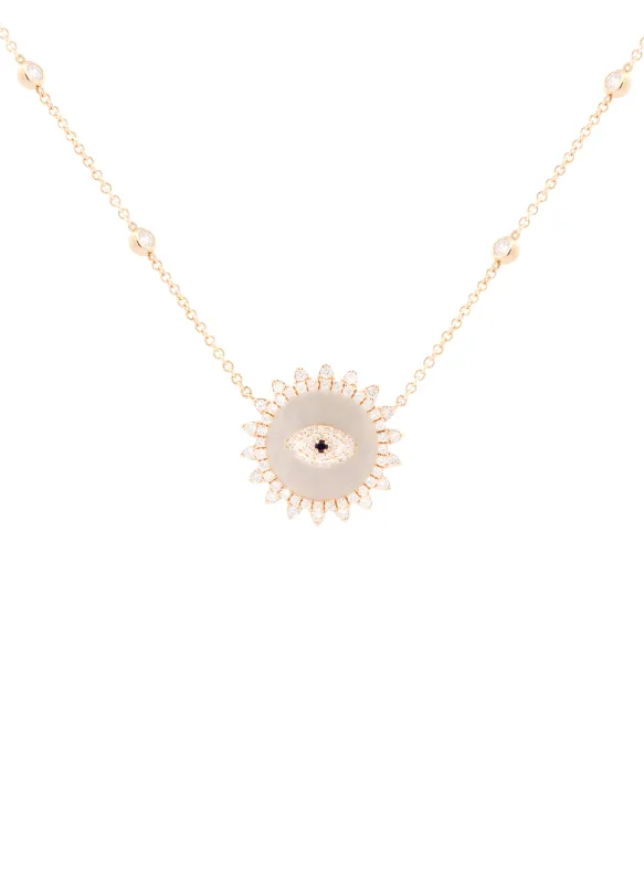 1.80ct Diamond Mother Of Pearl 14K Gold Evil Eye Pendant Chain Necklace sold by Wish Fine Jewelry