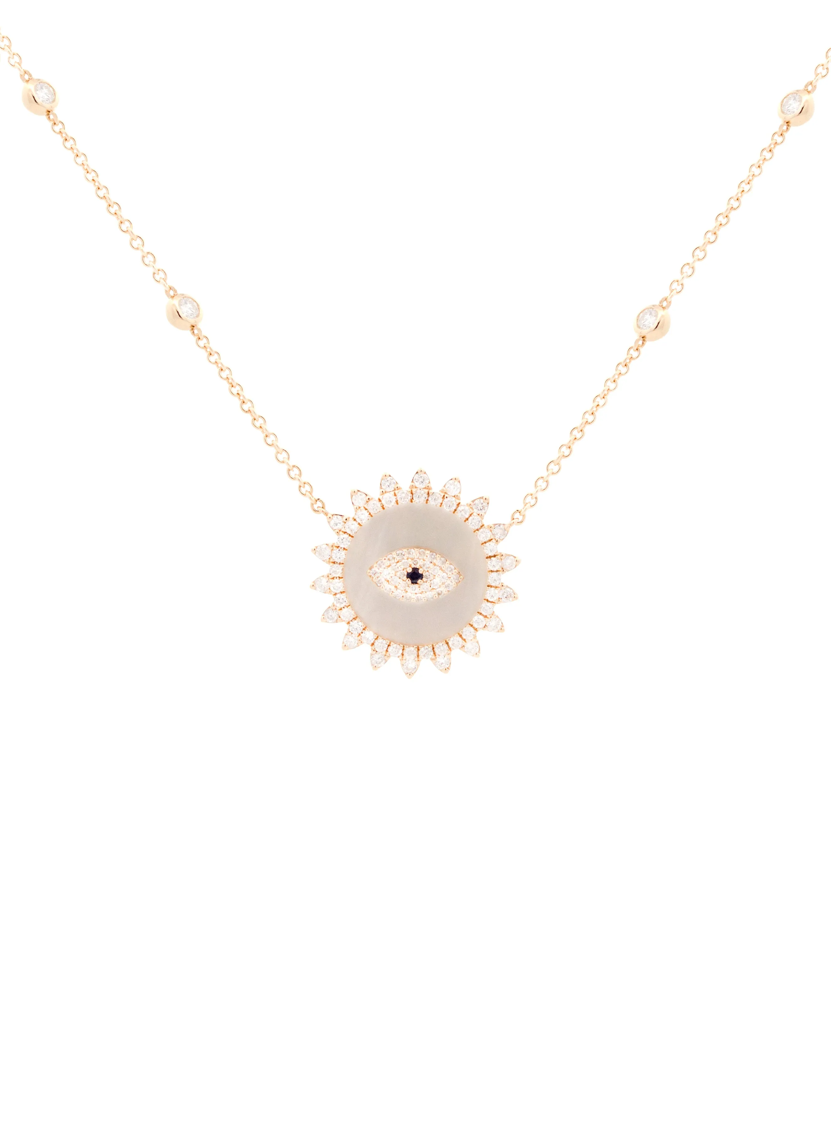1.80ct Diamond Mother Of Pearl 14K Gold Evil Eye Pendant Chain Necklace sold by Wish Fine Jewelry