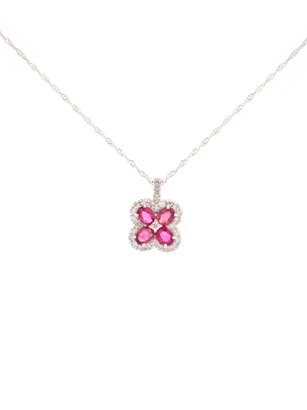 1.03ct Diamond Ruby 18K Gold Flower Pendant Chain Necklace sold by Wish Fine Jewelry