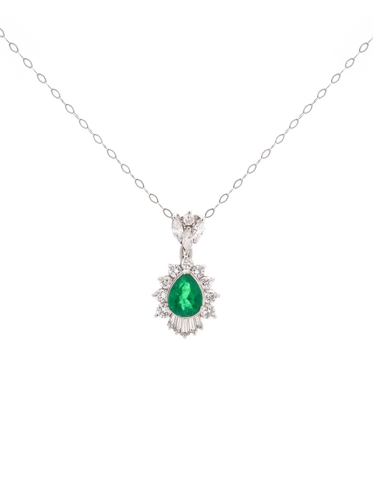 1.66ct Diamond Emerald Platinum Pendant Chain Necklace sold by Wish Fine Jewelry