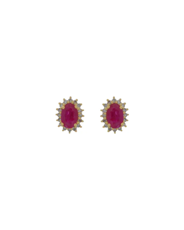 1.00ct Diamond Ruby 18K Gold Halo Stud Earrings sold by Wish Fine Jewelry