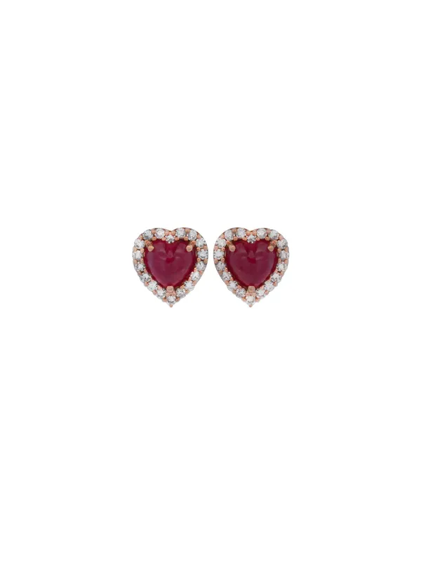 0.93ct Diamond Ruby 14K Gold Halo Heart Dainty Stud Earrings sold by Wish Fine Jewelry
