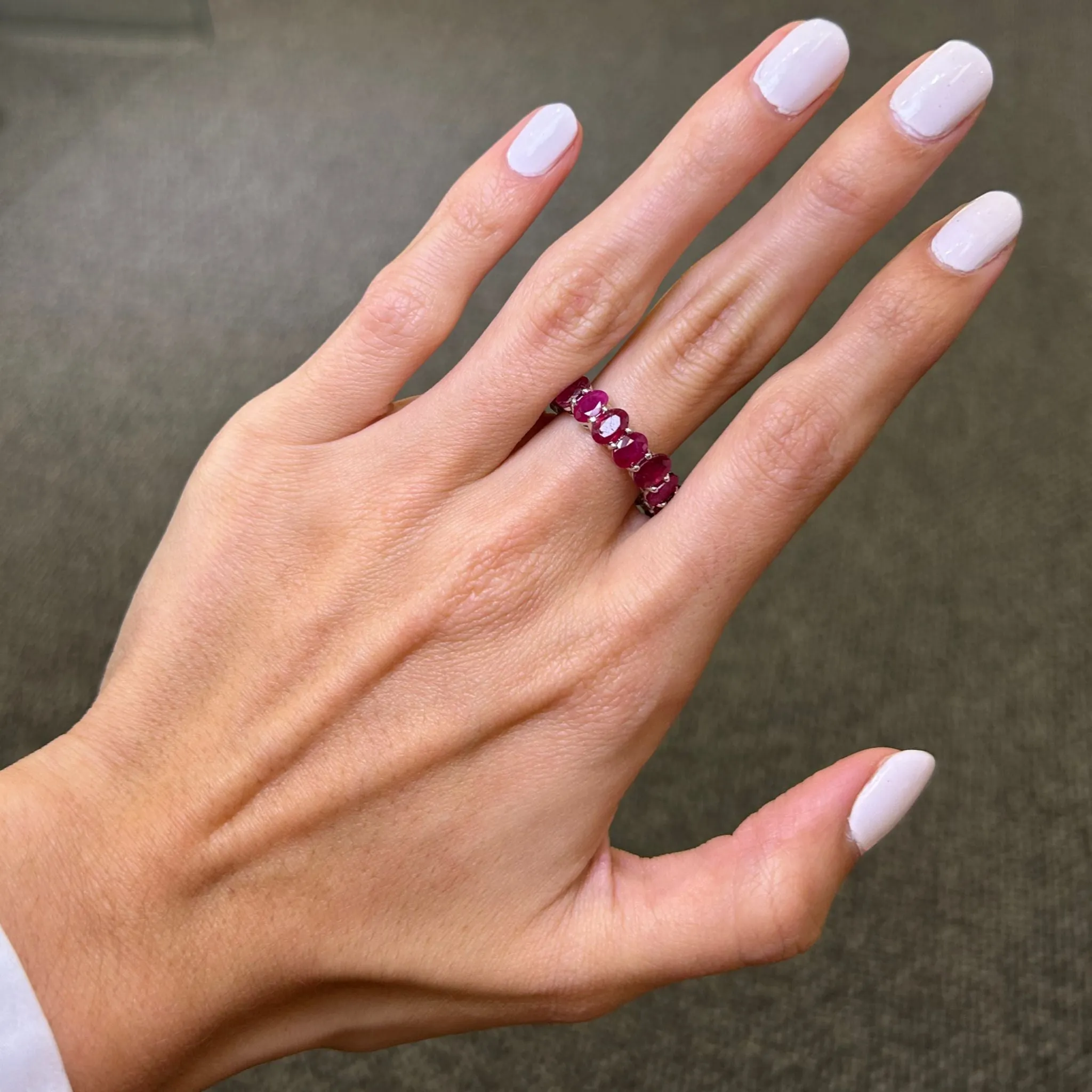 5.72ct Ruby 18K Gold Oval Eternity Ring sold by Wish Fine Jewelry product image thumbnail 3
