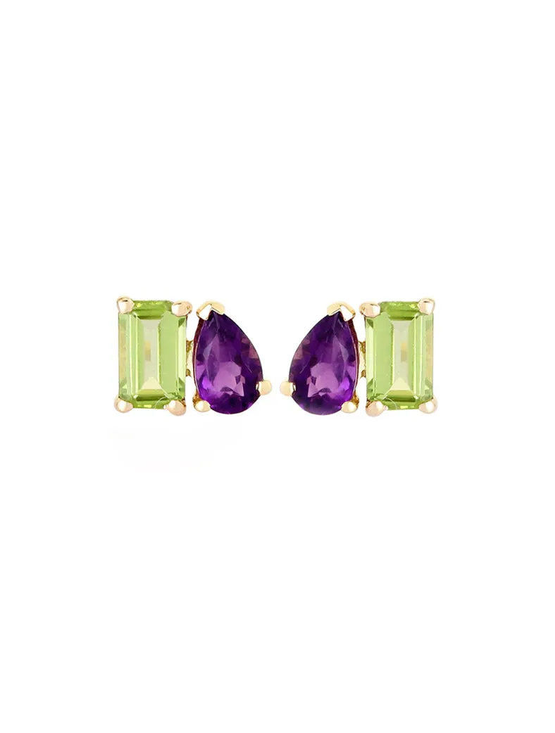 1.1ct Amethyst and Peridot 14K Gold Earrings sold by Wish Fine Jewelry