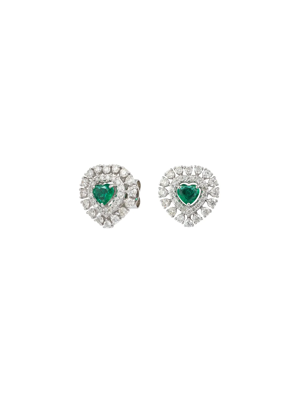 2.24ct Emerald Diamond 18K Gold Heart Cluster Stud Earrings sold by Wish Fine Jewelry