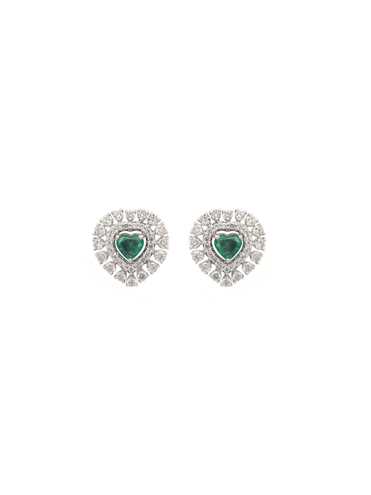 2.24ct Emerald Diamond 18K Gold Heart Cluster Stud Earrings sold by Wish Fine Jewelry product image thumbnail 2